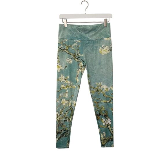 Lighthouse Immersive Pants - Van Gogh Pants‎ Womens Large* Almond Blossom Leggings Green/Beige Fits S/M